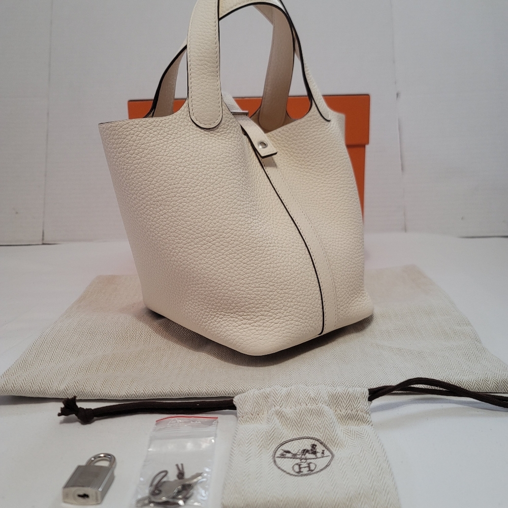 NEW HERMES PICOTIN 18 CRAIE RARE SILVER HARDWARE